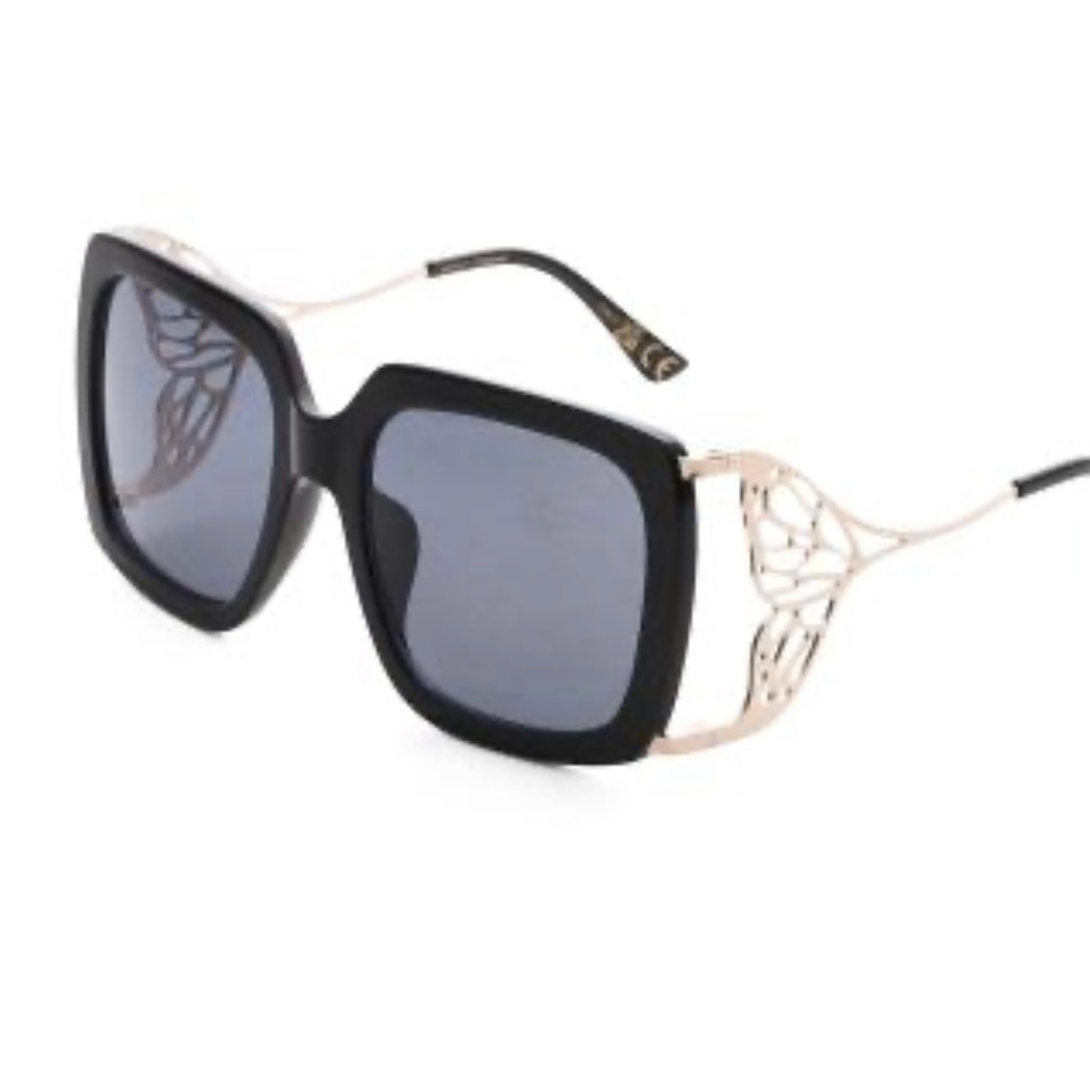 Betsey Johnson Black Oversized Square Sunglasses with Decorative Temples - Picture 2 of 3